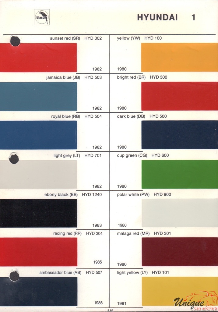 1984 Hyundai Paint Charts Glasurit 1